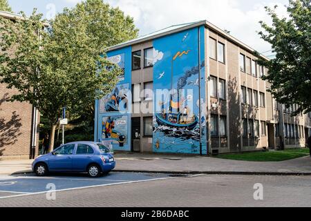 Peinture murale dessinée intitulée « Nero » par l'artiste Marc Sleen à Anvers, Belgique. Banque D'Images