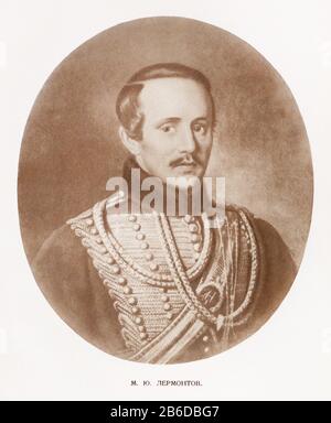 Portrait De Mikhail Lermontov. Il était un écrivain, poète et peintre russe romantique, parfois appelé « le poète du Caucase », le poète russe le plus important après la mort d'Alexandre Pouchkine en 1837 et le plus grand personnage du romantisme russe. Banque D'Images