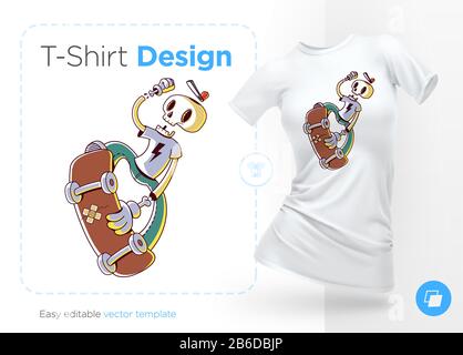 Patineuse à squelette drôle. Imprimez sur des tee-shirts, des sweat-shirts et des souvenirs Illustration de Vecteur