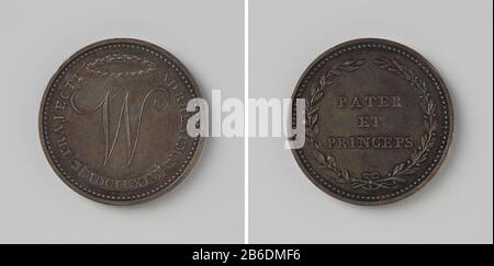 Visitez William Frederick, prince souverain des Pays-Bas dans la monnaie d'Utrecht Zilveren penning. Voorzijde: Hoofdletter W onder eikekrans binnen omschrift. Keerzijde: Opschrift binnen olijfkrans Fabricant : David van der Kellen (1764-1825)Fabrication de plaats: Utrecht Dating: 1814 matériau: Zilver Techniek: Slaan Dimensions: D 2,7 cm. × g 10,16 gr Date : 1814-10 - 1814-10 Banque D'Images