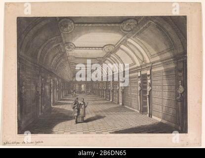 L'intérieur de la bibliothèque entre les bibliothèques bustes sur les piliers. Au premier plan se trouve un homme avec une boussole et une carte à côté d'un religieux. En arrière-plan quatre hommes. En bas à droite numéroté: 1. Fabricant : Print Maker: Franz Ertinger (indiqué sur l'objet) Date: 1689 Caractéristiques physiques: Gravure et engrava matériau: Technique du papier: Gravure / engrava (impression) mesures: Bord de la plaque: H 313 mm × W 444 mmimpression Toelichtingde est également utilisé comme illustration du livre dans: Du Molinet, Claude. Le Cabinet de la bibliothèque Sainte Geneviève. Paris : Antoine Dezallier, 1692. Objet : lib publique Banque D'Images