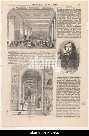 Bibliothèque du British Museum The Large Room The Arched Room M Jules Janin (titre objet) Text Journal avec trois illustrations. Deux photos montrent la bibliothèque du British Museum: "The Large Room and The Arched Room". La troisième photo montre un portrait de l'écrivain français Jules Janin. Fabricant : printmaker: Anonyme Date: Juin 7 1851 Caractéristiques physiques: Bois engrala matière: Papier technique: Bois engrasa Dimensions: Feuille: H 405 mm × W 280 mmToelichtingPrent vient de: The Illustrated London News, juin 7 1851. Objet: Écrivain, poète, auteur de la bibliothèque publique où: British MuseumWie: Jules Ga Banque D'Images