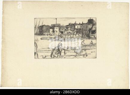 Black Lion Wharf à Londres Black Lion Wharf Seize gravures de scènes sur la Tamise et d'autres sujets (servietitel) Black Lion Wharf sur la Tamise à Londres, avec une rangée d'entrepôts sur le quai. Au premier plan, un homme assis sur le quai. Imprimé sur du papier néerlandais ancien avec de larges marges fournies par Carel Vosmaer. Fabricant : printmaker James Abbott McNeill Whistler (bâtiment classé) dans sa conception: James Abbott McNeill SifflerPlaats fabrication: Angleterre Date: 1859 Caractéristiques physiques: Gravure et matières sèches: Papier technique: Gravure / dimensions de point sec: Bord de la plaque: H 150 mm × W 225 mm Banque D'Images