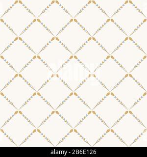 Shabby chic français azulejos tuile vecteur texture fond. Treillis bleu jaune sur blanc cassé modèle. Mosaïque de diamant dessinée à la main Illustration de Vecteur