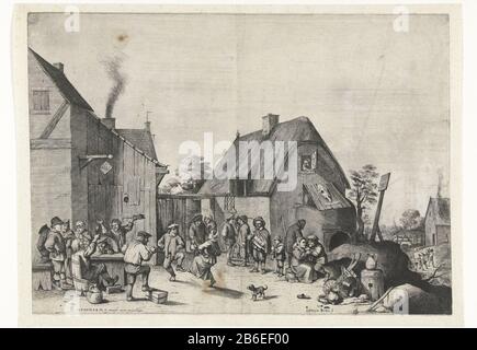 Le baryard avec la danse et la consommation des paysans trouvent sur une ferme un lieu de fête. Un homme et un garçon font de la musique et un couple paysan y dansant. Les autres agriculteurs boivent et kletsen. Fabricant : printmaker: Quirin Boel (propriété cotée) conçu par David Teniers (II) (bâtiment classé) Editeur: David Teniers (II) (bâtiment classé) fournisseur de privilège inconnu (propriété cotée) Lieu de fabrication: Sud Pays-Bas Date: 1640 Caractéristiques physiques: Matière de gravure: Papier: Technique dimensions: Feuille: H 345 mm × h 475 mm Objet: festivités publiques Banque D'Images