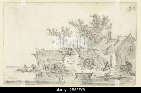 Boer Maisons sur l'eau en provenance de Schetsboek feuilles de 165-1651 (titre de la série) Farmhouses lames de front de mer provenant de Sketchbook de 165-1651 (titre de la série) Type de bien: Dessin Numéro de série: 141/210 Numéro d'article: RP-T 1962-3 Fabricant : artiste: Jan van Goyen Date: 1650 - 1651 Caractéristiques physiques? : pinceau et gris, noir et craie matériau: Papier craie technique: Pinceau dimensions: H 98 mm × W 157 mm Objet: Paysages avec eau, capes d'eau, assapes (dans la zone tempérée) ferme (bâtiment) Banque D'Images