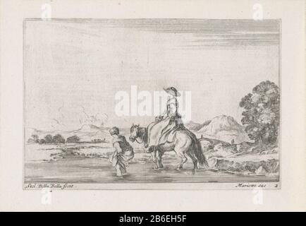 Fermier à l'agriculteur et à cheval marchant la rivière douze paysages (titre de série) un paysage avec un pont sur une rivière. Au premier plan, un cheval paysan et une paysanne qui marchent près de la rivière ont sursteken. Fabricant : printmaker: Stefano della Bella (bâtiment classé) éditeur: Pierre Mariette (I) (bâtiment classé) fournisseur de privilèges: Couronne française fabrication: Printmaker : France Editeur: Paris Grantor de privilège: France Date: 1620 - 1664 Caractéristiques physiques: Gravure: Papier: Technique dimensions: Bord de la plaque: H 90 mm × W 135 mm Objet : paysages terrestres Banque D'Images