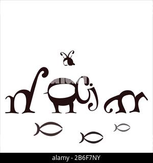 Groupe d'animaux marchant dans une rangée. Une girafe, un éléphant, une skunk ou un rongeur, une abeille et du poisson Illustration de Vecteur