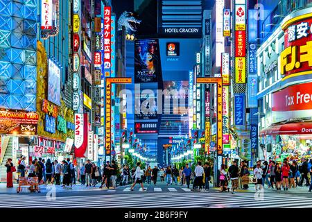 Kabukicho Shinjuku Godzilla Road Tokyo Japon Neon Lights Night Banque D'Images