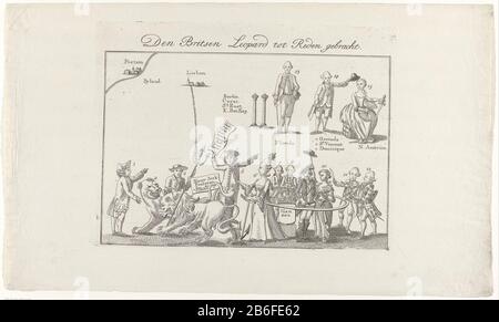 Léopard lion britannique et néerlandais, léopard vers 1780 Den bunks apporté À Reason (titre objet) Cartoon sur la guerre entre la République et l'Angleterre. Le Lion néerlandais se défend légèrement contre le léopard britannique. Ici, le marchand anglais, néerlandais et Catherine le Grand avec des dirigeants unis dans la Fédération de neutralité armée. Un Anglais diminue le lion son trident et une liste de lieux conquis par l'Angleterre aux Pays-Bas, où: Parmi New York. En arrière-plan, l'Espagnol et le Français avec les noms des lieux conquis par les Britanniques, et l'Amérique. Lorsque l'impression comprend deux s. Banque D'Images