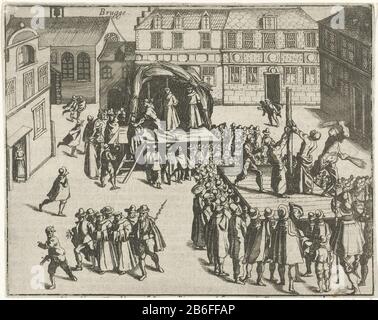 Les moines de Bruges en jeu en 1578 Flagellation et exécution des moines franciscains à Bruges pour des accusations de sodomie, 26 juillet 1578. A droite le flagging, les moines ont laissé en jeu. Imprimé au dos avec texte en Nederlands. Fabricant : printmaker Simon Frisiusnaar photo de la haute fabrication française: Nord des Pays-Bas Date: 1613 - 1615 Caractéristiques physiques: Matière de gravure: Technique du papier: Gravure Dimensions: Feuille: H 126 mm × W 158 mmTopelichtillustratie proviennent d'un ouvrage néerlandais inconnu Où: En utilisant les empreintes faites pour W. Baudartius, le Nassausche Oorlochen, est apparu d'abord dans Banque D'Images