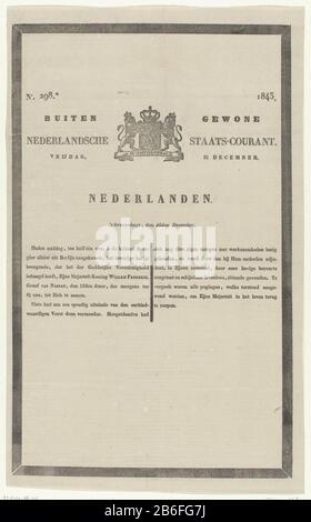 Hors de l'ordinaire néerlandais Staats-Zeitung vendredi, 15 décembre 1843 No 298 (titre objet) Édition supplémentaire de la Gazette du gouvernement néerlandais du 15 décembre 1843 dans une nouvelle la mort de l'ancien roi William I à Berlin le 12 décembre. Fabricant : imprimante: Usage courant impression nationale Lieu de fabrication: Den Haag Date: Déc 15 1843 Caractéristiques physiques: Impression de texte avec représentation en matière de coupe de bois: Papier technique: Typographie / dimensions de la coupe du bois: Feuille: H 414 mm × W 254 mm Date: 1843-12-15 - 1843-12-15Wie: William I (roi des Pays-Bas) Banque D'Images