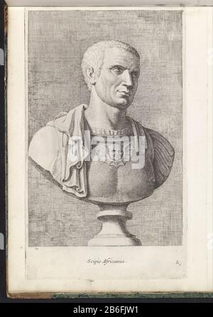 Buste Van Scipio Africanus (titel op object) Bust of Scipio Africanus Major Scipio Africanus (title object) Type d'objet: Photo album leaf No de série: 11 / 12Objectnummer: RP-P-2016-591-39-1 Inscriptions / marques: Numéro, droit recto manuscrit ' 39 (of the album pages 34 t / 88 ouvert par Michiel) Description: Buste classique d'un général romain dans le sein. En bas à droite: L. L'imprimé fait partie d'un album avec une série de reproductions de sculptures dans la collection de Gerard Reynst. Fabricant : printmaker: Hubert Quellinusprentmaker: Gerard de Lairesse (attribution rejetée) Place Banque D'Images