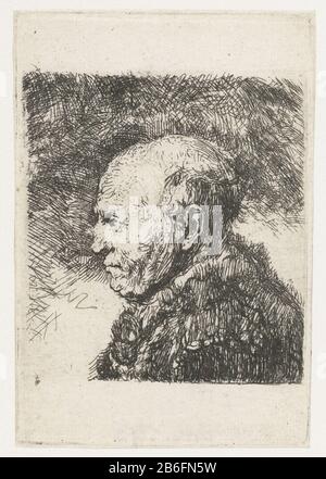 Buste d'un vieil homme chauve, un vieil homme à tête chauve, également connu comme le père de Rembrandt genoemd. Fabricant : printmaker: Anonyme pour imprimer par Rembrandt van Rijn Lieu de fabrication: Pays-Bas Date: 1630 - 1700 Caractéristiques physiques: Matière de gravure: Technique du papier: Dimensions de gravure: Bord de la plaque: H 103 mm × W 70 mmToeliechtKopie au même tirage par Rembrandt (292 Bar). Premier état de trois (Münz 1952), pourrait également être le premier état de deux. Botke, K. Objet: Vieil homme (+ vue latérale, profil) Banque D'Images