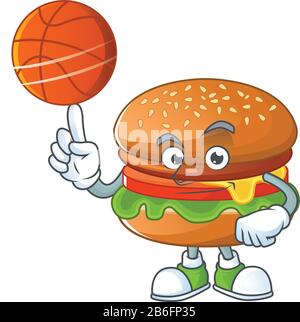 Motif de dessin animé à motif hamburger avec basket-ball Illustration de Vecteur