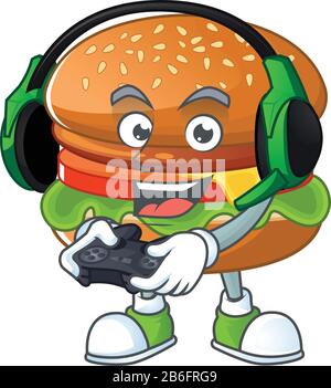 Un adorable hamburger dans le personnage de dessin animé de Sailor avec chapeau blanc Illustration de Vecteur