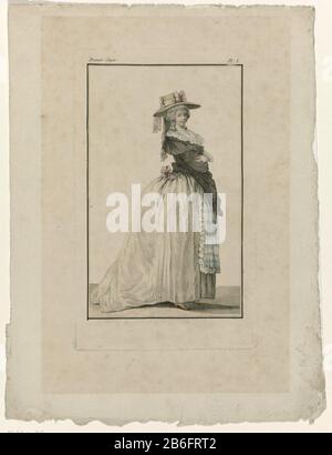 Cabinet des modes, 15 novembre 1785, Prime Cayer, Pl i kopie droite femelle à Mantelet de satin noir et fourreau à la Levite. Chapeau avec ruban rose. Copier après Cahier 1, pl. I modes Cabinet des et des nouvelles, 1785. Fabricant : printmaker: A. B. Duhamel (copie à) éditeur: J.J. TuttotPlaats fabricación: Liège Date: 1785 Caractéristiques physiques: Engrala, matière de couleur manuelle: Papier technique: Engrala (procédé d'impression) / mesures de couleur à la main: Bord de la plaque: H 212 mm × W 128 mm Sujet: Mode plaques robe, robe: Robe à la Levite (+ vêtements pour femmes) vêtements pour la partie supérieure de la Banque D'Images