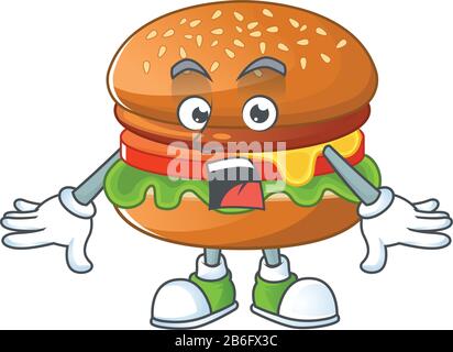 Un motif mascotte de hamburger fait un geste surprise Illustration de Vecteur