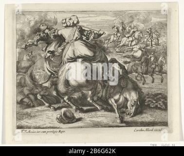 Dans le devant, deux coureurs se battent et un cheval allongé sur le sol. Droite eveeneens un ruitergevecht. Fabricant : printmaker Jan van Hucht Burg (copie à) conception: Adam Frans van der Meulen (bâtiment classé) Éditeur: Carel Allard (propriété cotée) fournisseur de privilège inconnu (propriété cotée) Lieu Fabrication: Fabricant d'impression: Éditeur inconnu: Amsterdam Date: 1673 - 1709 Caractéristiques physiques: Gravure et matériel: Papier technique: Gravure / engrala (processus d'impression) mesures: Bord de la plaque: H 156 mm × W 199 mm Objet: Paysages (+ paysage avec chiffres, étalage) guerre et paix (+ Banque D'Images