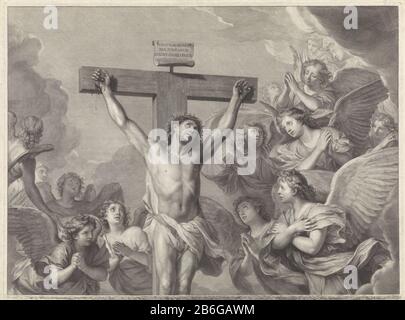 Christ sur la croix Chritianissimo Regi Dignum Mundo () (titre objet) partie supérieure d'une image de deux parties avec Christ sur la croix, entourée d'engelen. Fabricant : printmaker Gerard Edelincknaar peinture de Charles le Brunuitgever Gerard Edelinckverlener de privilège: Louis XIV (roi France) Lieu de fabrication: Printmaker Paris à la peinture: Paris Éditeur: Paris Grantor de privilège: France Date: 1666 - 1707 Caractéristiques physiques: Matériel automobile: Technique papier: A (procédé d'impression) Dimensions: Bord: Plaque: H 499 mm × W 650 mm Sujet : la crucifixion du Christ : la mort du Christ sur le cr Banque D'Images