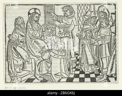 Christ guérit l'homme avec une main gardéée Deux scènes de guérison à travers le Christ. Droite: Homme avec la main gardiée et deux prêtres. Gauche : Christ parmi les gens guérit l'homme de la main ophoudt. Fabricant inconnu Maître de Delft (attribué à) inconnu: Maître Delbecq-Schreiber-Passion (attribué à) inconnu: Maître de la Virgo inter Virginie (attribué à) Lieu de fabrication: Les Pays-Bas Date: 1480 - 1500 et / ou 1503 Caractéristiques physiques: Bloc de bois matériau: Papier technique: Dimensions du bloc de bois: Image: H 98 mm × W 141 mmfeuille de ToeliechtingEén 113 de Saxonia Ludolph, Nous es dleué de l Banque D'Images
