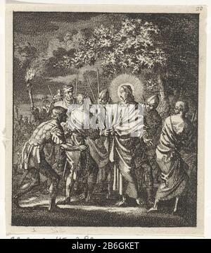 Christ emprisonné dans la cour de Gethsemane Christ arrêté dans le jardin de Gethsemane Type d'objet : photo livre illustration Numéro d'article: RP-P-OB-45.287Catalogusreferentie: Van Eeghen 3421 Inscriptions / marques: Marque de collectionneur, verso, estampillé: Lugt 2228 Fabricant: Graveur Jan Luyken Éditeur: Jan Riewertsz . (II) Editeur: Barent Visscher Lieu de fabrication: Amsterdam Date: 1706 Caractéristiques physiques: Matériel de gravure: Technique du papier: Gravure Dimensions: Feuille: H 90 mm × W 80 mmTopelichtingillustratie pour: Schabaalje, Jean Philipsz. Le plaisir accru-jardin de l'esprit. Amsterdam Banque D'Images