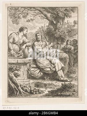 Christ en conversation avec la femme Samaritaine, Christ est assis à côté de la source. Une femme samaritaine qui tire de l'eau pour l'ourlet. Fabricant : Print Maker: Louis Fabritius Dubourg (indiqué sur l'objet), à son dessin: Louis Fabritius DubourgPlaats fabrication: Amsterdam Date: 1738 Caractéristiques physiques: Matière de gravure: Technique du papier: Dimensions de gravure: Bord de la plaque: H 184 mm × W 143 mm Objet: Christ et la femme de Samarie: Assis au puits de Jacob, il lui demande un verre de sa carafe Banque D'Images