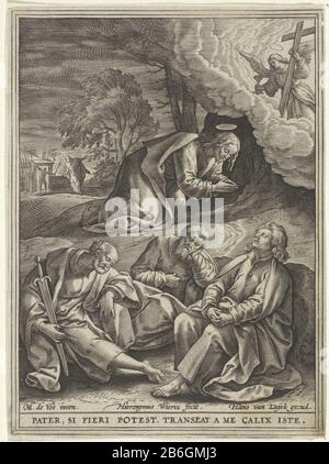 Christ dans la cour de Gethsemane Passion du Christ (serietitel) Christ priant dans le jardin de Gethsemane. Du ciel, un ange apparaît avec une craie. Au premier plan dormir Peter, John et James. En arrière-plan conduit les soldats de Judas par la porte. Dans la marge une légende en latin faisant référence à la voorstelling. Fabricant : printmaker: Jerome Qui: Rix (propriété cotée) conçu par: Marten de vos (bâtiment classé) Editeur: Hans van Luyck (propriété cotée) Lieu Fabrication: Anvers Date: 1563 - pour 1586 Caractéristiques physiques: Matière automobile: Papier technique: Engraa (impression) Dimensions: Shee Banque D'Images