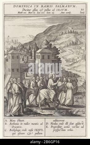 Le Christ approche Jérusalem Dominique Ramis Palmarvm (titre objet) le Christ, qui a une âne suivie d'un colt, à Bethphage sur le Mont d'Ovives. À divers éléments du spectacle sont des lettres qui correspondent à la légende dans la marge. Fabricant : printmaker: Jerome Who: Rix (propriété cotée) conçu par: Bernardino PasseriPlaats fabrication: Anvers Date: 1593 Caractéristiques physiques: Matériel automobile: Technique du papier: Engrala ( impression) mesures: Bord de la plaque: H 232 mm × W 146 mToelichtPrent utilisé dans: Nadal, Jeronimo. Evangelicae Historiae Imagine. Anvers: Martinus Nutius, 1593. Subjec Banque D'Images