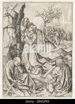 Christ sur la montagne d'olive Passion Story (titre de la série) Christ priant sur le Mont d'Ovives, une calice sur le rocher pour lui. Pierre et deux autres disciples se sont endormis dans la distance Judas vient avec un groupe de soldats. Troisième photo d'une série de twaalf. Fabricant : printmaker: Monogrammiste AG (XVe siècle) (bâtiment classé) Lieu de fabrication: Allemagne Date: 1475 - 1500 Caractéristiques physiques: Matériel automobile: Technique du papier: Engraa (processus d'impression) Dimensions: Feuille: H 146 mm × b 107 mm Sujet: La prière du Christ dans le jardin de Gethsemane pendant la nuit Banque D'Images