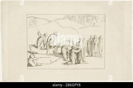 Christ appelle quatre disciples RP-P-OB-75302 Christ marchant le long de la mer de ​​Galilee et appelle les pêcheurs Simon Peter, Andrew James et John. Il leur demande de laisser leurs filets et de le suivre. En arrière-plan, regarder trois hommes, et est une ville fortifiée. La Bible En Matt. 4: 18-22. Fabricant : printmaker: Fabrication anonyme: Pays-Bas Date: 1795 - 1850 Caractéristiques physiques: Matériel de gravure: Technique du papier: Gravure Dimensions: Bord de la plaque: H 298 mm × W 439 mm Objet: Appel de Peter et Andrew; Ils sont appelés à partir de leur bateau de pêche (Matthieu 4: 18-20; Marc 1: 16-18) ou call Banque D'Images