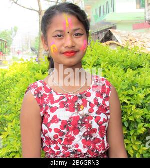 Jeune fille Tharu à Rupandehi, Népal Banque D'Images