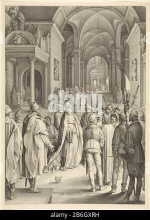 Christ Caiaphas Passion of Christ (serietitel) le Christ est essayé dans une église par le prêtre Kajafas. Fabricant : printmaker : Nicolaes de Bruyn (indiquée sur l'objet) à un dessin ou modèle de: Nicolaes de Bruyn (indiquée sur l'objet) Lieu de fabrication: Rotterdam Date: 1632 Caractéristiques physiques: Matière de prise: Technique du papier: Engraa (procédé d'impression) mesures: Bord de la plaque b 468 mm × h 656 mm Objet: Christ devant le Sanhédrin avec Caiaphas comme grand prêtre, Annas et peut-être; peut-être un soldat sur le point de frapper le Christ Parce Qu'Il reste silencieux (Matthieu 26: 57-66; Marc 14: 53-64; Luc 22:54, 22: 66-71) Banque D'Images
