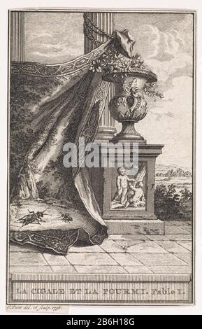 Cicada et formique sur un tapis la cigale et la fourmi Fable I (objet titre) un tissu est collé le long d'un vase classique à une colonne. Au coin de la rue, prenez une cicada et la fourmi. Illustration de Fable i la Cigale et la fourmi. Fabricant : printmaker Jan point (propriété listée) au dessin: Jan point (propriété listée) Lieu de fabrication: Amsterdam Date: 1758 Caractéristiques physiques: Gravure et engrafage matériel: Technique du papier: Gravure / engrafage (impression) Dimensions: Feuille: H 131 mm × W 85 mmToelichtingPrent utilisé comme illustration dans une ou plusieurs éditions de la Fontaine, Jean de. Fables choisies, partie I, p. Banque D'Images