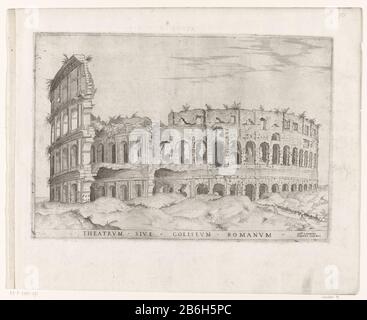 Le théâtre du Colisée ou le Colisée romain (objet op de titel) reflètent la magnifique vue romaine (serietitel) du Colisée à Rome. Au premier plan, deux figures à droite. Titre ondermarge. Fabricant : printmaker: Éditeur anonyme: Antonio Lafreri (propriété cotée) Lieu de fabrication: Printmaker: Italie Éditeur: Rome Date: 1522 - 1577 Caractéristiques physiques: Matériel automobile: Technique du papier: Engraa (processus d'impression) Dimensions: Bord de la plaque: H 234 mm × W 340 mml'impression de ToelichtingDeze appartient au corps d'impression connu sous le nom de 'Speculum Romanae Magnificentiae '(' miroir de la splendeur romaine). Ce corpus, co Banque D'Images