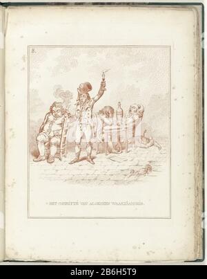 Caricature du Bureau de Vigilance, 1795. Cinq membres de ce comité sont ivres et s'endormis, l'homme debout central est aveugle et tient deux bougies (marquées PFS = Prince d'Orange) dans sa main. Sur le sol est un coq (symbole de vigilance) Où: Coupe de tasse est. Fabricant : printmaker James Gillray (possible) au dessin: David Hess Éditeur: William Humphrey (possible) Lieu de fabrication: Londres Date: 1795 Caractéristiques physiques: Gravure imprimée en rouge: Papier technique: Gravure / couleur dimensions: Bord de la plaque: H 275 mm × W 219 mToeliechtOnderdeel un livret publié Banque D'Images