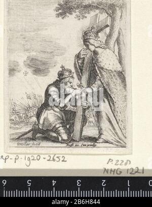 Constantine et le H Helena Honor crucis eere des Crvys (titre objet) Constantine embrasse la croix et les ongles portés par la Sainte-Hélène. Fabricant : printmaker: Venceslaus Holar (bâtiment classé) éditeur: Jacob Neefs (propriété cotée) fournisseur de privilège inconnu (propriété cotée) Lieu de fabrication: Anvers Date: 1644 - 1661 Caractéristiques physiques: Matière de gravure: Technique du papier: Dimensions de gravure: Feuille: H 67 mm × W 51 mm Objet: Empress Helena, mère de Constantine le Grand; Attributs possibles : modèle d'église, couronne (royale), couronne d'épines, croix, trois nailsWie: Constantin t Banque D'Images