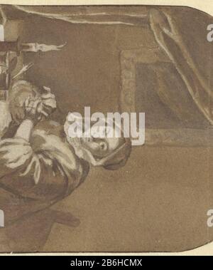 Lady assis à la table Lady à la table assis type d'objet: Dessin Numéro d'objet: RP-T-1909-48 Inscriptions / marques: Date, recto: '1664' (The Dating: 1664 recto n'est pas lui-même.) Description: Lady at the table, at kaarslicht. Fabricant : dessinateur: Caspar Netscher (possible) à dessin de: Caspar Netscher Dating1649 - 1684 Caractéristiques physiques: Brosse en marron, crayon: Papier technique: Pinceau dimensions: H (coins arrondis) 130 mm × W 107 mm Objet: Figure assise - aa - bougie figurine humaine femelle (+ allumage d'une lumière, allumée, feu brûlant, lampe, bougie) Banque D'Images