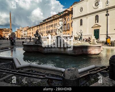 Rome, Italie, mars 2020: Fontaine Fontana del Moro ou Moro sur la Piazza Navona à Rome Banque D'Images