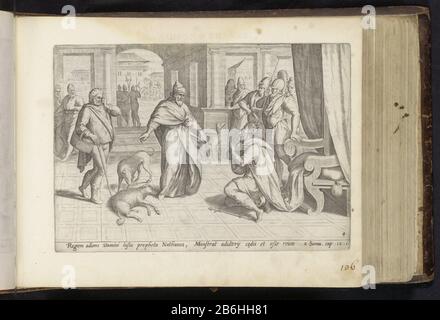 David et Nathan de David et Bathsheba (titre de la série) Histoire de David et Bathsheba (titre de la série) Le Grand Figer-Bibel (titre de la série) le prophète Nathan vient au roi David et lui dit une parabole sur un riche homme qui l'agneau d'un pauvre homme a attrapé et tué. Natan soulignant que l'homme pauvre et l'agneau sont morts à côté de lui. Cette parabole dit à Nathan que David a agi comme un homme riche. David s'agenouille et reconnaît qu'il a péché en commettant l'adultère avec Bathsheba et en tuant son mari Uriah. Parmi la référence de performance en latin à la Bible en 2 Sam. 12: 1. Cette impression fait partie d'un Banque D'Images