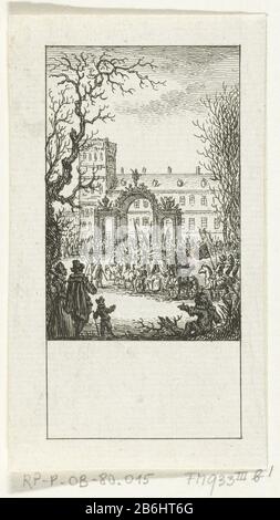 L'arrivée du comte de Leicester à la Haye, 1586 Arrivée de Robert Dudley, comte Leicester, à la Haye, le 6 janvier 1586. Réception festive du chariot avec le compte à triomfpoort. Fabricant : printmaker Simon Fokke Lieu de fabrication: Nord des Pays-Bas Date: 1722 - 1784 Caractéristiques physiques: Matériel de gravure: Technique du papier: Dimensions de gravure: Feuille: H × 101 mm b 57 mmToelichtingillustratie d'un almanakje. Indiquez avant la lettre. Objet: Entrée triomphale et réception publique, concours, entrée solennelle 'joyeuse entrée 'Tachtigjarige entrée de guerre Leicester Hague Quand: 1586-0 Banque D'Images