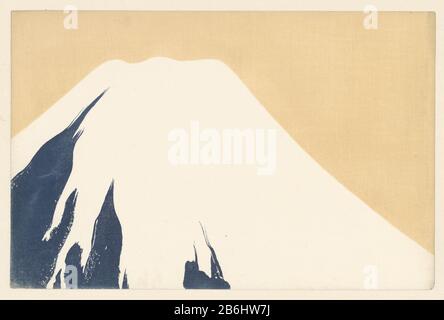Mont Fuji Flowers cent mondes (titre de la série) Momoyogusa, partie 1 (titre de la série) le sommet du Mont Fuji, recouvert de neige, contre un achtergrond jaune. Fabricant : print maker: Kamisaka Sekkauitgever: Yamada NaosaburoPlaats fabrication: Kioto Dating: Mai 5-1909 Caractéristiques physiques: Couleur bois matériau: Papier technique: Couleur bois dimensions: Bkad: H 301 mmblad: B 460 mmToeliechtingFuji titre japonais selon la table des matières où: Banque D'Images