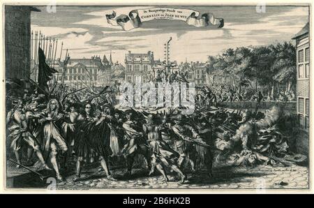 La mort des frères de Witt, le Désastreux de 1672 Tue Cornelis et Joan de Wit, l'Ao 20 Augusti 1672 (titre objet) le meurtre des frères de Witt, le 20 août 1672. Les divers épisodes du meurtre des frères de Witt se sont transformés en une seule exécution. Les marquages dans et sous la performance indiquent les différents gebeurtenissen. Fabricant : print maker: Romeyn The Hooghe (attribué à) Lieu de fabrication: Northern Netherlands Date: 1672 - 1675 Caractéristiques physiques: Gravure et engrai matériau: Technique du papier: Gravure / engraa (procédé d'impression) mesures: Bord de la plaque: Banque D'Images
