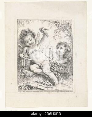 La colombe dans la cage est arrêtée tourterelle la mise en cage Quatre empreintes avec des enfants (titre de série) UN puto avec une cage à oiseaux ouverte et une colombe dans sa main gauche. Un deuxième putréto penche sur une cage et tient un nid avec deux oiseaux vastes. Fabricant : printmaker: François Boucher (bâtiment classé) dans son projet: François Boucher Éditeur: Michel Odieuvre (propriété cotée) Lieu de fabrication: Printmaker: France Editeur: Paris Date : 1730 - 1740 Caractéristiques physiques: Matière de gravure: Technique du papier: Dimensions de gravure: Arête: H 195 mm × W 153 mm Sujet: Cupids: 'amores',' amoretti ',' dit Banque D'Images