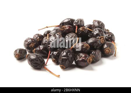 Hanches de rose séchées isolées sur fond blanc Banque D'Images