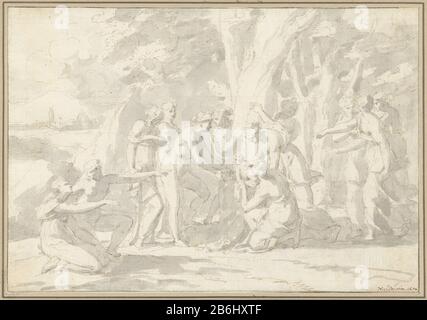 La naissance d'Adonis d'un arbre tourné Myrrha la naissance d'Adonis d'un arbre changé Myrrha Type d'objet : Dessin Numéro d'objet: RP-T 1964-199 Fabricant : artiste: Nicolas Poussin Dating: 1650 Caractéristiques physiques: Stylo à l'encre brune, pinceau et gris matériau: Encre de papier technique: Stylo / pinceau dimensions: H 240 mm × W 301 mm Objet: Naissance d'Adonis: L'arbre se divise ouvert pour libérer le bébé; les Naiads prennent soin de lui Banque D'Images