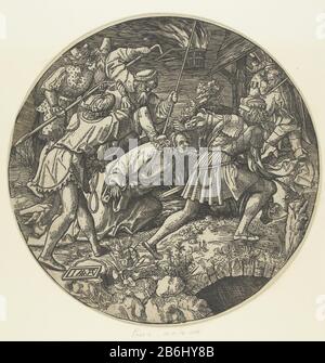 L'arrestation du Christ's Passion Round (titre de la série) À Partir de la série de douze reproductions, découpe de cadrage. Christ est emporté et geslagen. Fabricant : printmaker Jacob Cornelisz. De Oostsanen (indiqué sur l'objet) Lieu de fabrication: Les Pays-Bas Date: En 1517 - 1533 Caractéristiques physiques: Matériau du bloc de bois: Technique du papier: Dimensions du bloc de bois: Feuille: D 236 mm (découpée) Explication du petit fragment d'une autre photo collée sur achterzijde. Sujet: Christ est conduit loin  jardin de Gethsemane Banque D'Images