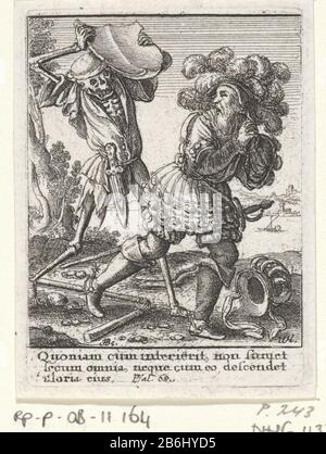 Le comte et la mort danse Macabre (serietitel) un graphique tente d'échapper à la mort menaçant un bouclier pour lui ophoudt. Fabricant : printmaker: Venceslaus Holar (inscrit sur l'objet) à imprimer par: Hans Holbein (II) (fait référence à l'objet) Lieu de fabrication: Antwerpen Fait Le: CA. 1680 Caractéristiques physiques: Matériel de gravure: Technique du papier: Dimensions de gravure: Bord de la plaque: H 75 mm × b 55 mm Sujet: Danse de la mort; mort avec un ou plusieurs humanetre Banque D'Images