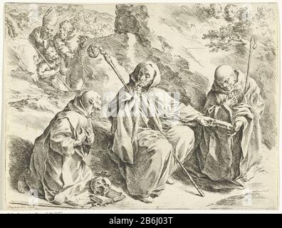 Sur sanctifier Benoît zittend Skripsie de beiligen Brun en Bernard Paradigmata graphiste divers artistes (serietitel) Trois saints assis dans un paysage. Saint Bruno à gauche, au centre et à droite Benoît Bernard. Dans le fond derrière une pierre un évêque, Jean le Baptiste et un homme avec baard. Fabricant : printmaker Jan l'évêque à concevoir: Francesco Vanni (propriété cotée) au dessin: Giovanni Lanfranco (attribuée à) Fabrication De Lieux: Northern Netherlands Dating : 1668 - 1671 Caractéristiques physiques: Gravure, épreuve avec sgnatuur en matière d'encre brune: Papier technique: Dimensions de gravure: Feuille: H Banque D'Images