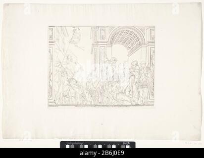 St James Healing the Blind, les fresques d'Andrea Mantegna dans la Chiesa degli Eremitani Padoue (titre de la série) Jakobus staat tussen enkele soldaten en een tempelgang. Voor hem knielt een blinde man die vraagt om genezing. Jakobus zegent de blinde man. Liens wordt een man porte een soldaat tegengehouden. Fabricant : préfabricant: Giovanni David (vermeld op object)naar tekening van: Giovanni David (vermeld op object)naar schildering van: Mantegna (vermeld op object)opdrachtgever: Giacomo Durazzoopgedragen door: Giacomo Durazzoopgedragen aan: Wenzel Anton Kaprunitzmaker: Fabrication Banque D'Images